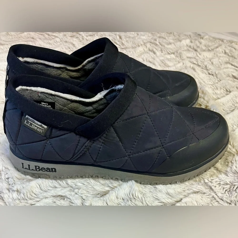 L.L. Bean Ultralight Primaloft Black Nylon Mesh Cozy Fleece Slip-Ons
